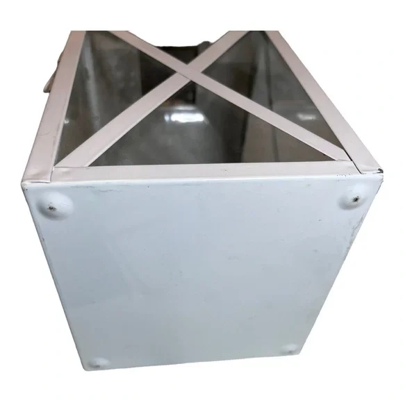 METAL and glass white lantern with handle indoor/outdoor 12” tall holiday decor. - Picture 4 of 9